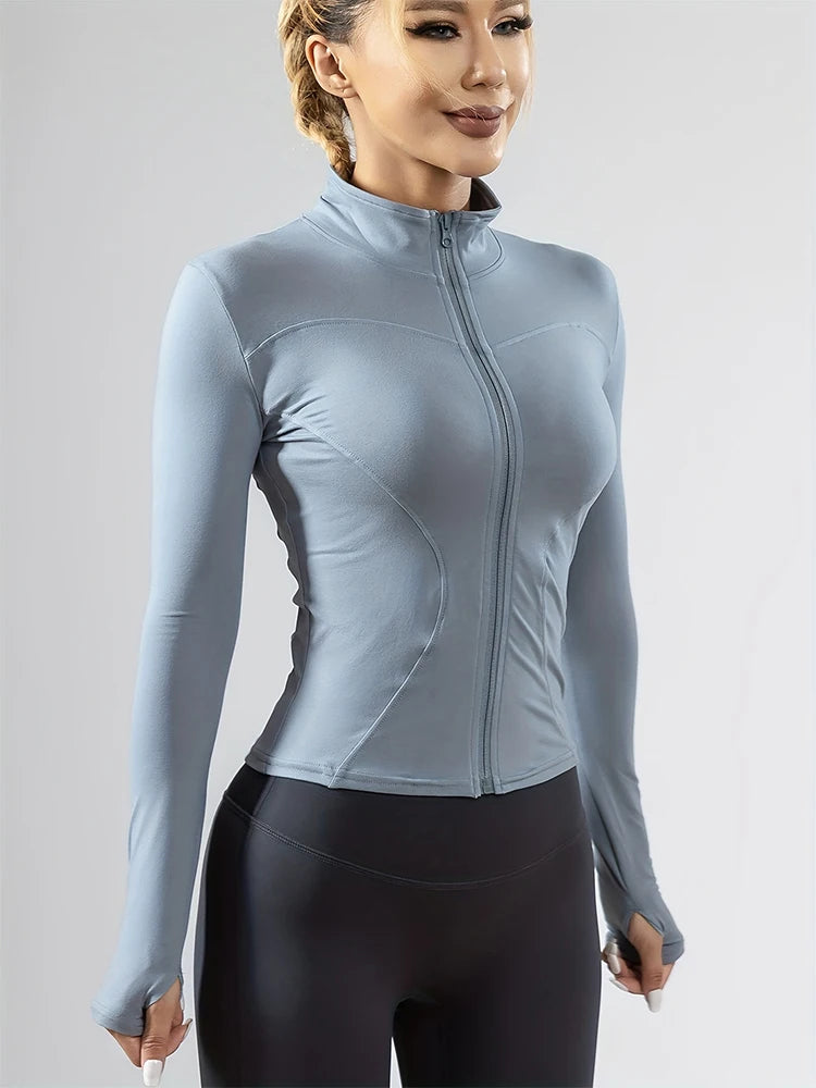 Fitness coat women's summer 2024 new slim-fit quick-drying top long-sleeved running sports training yoga clothes